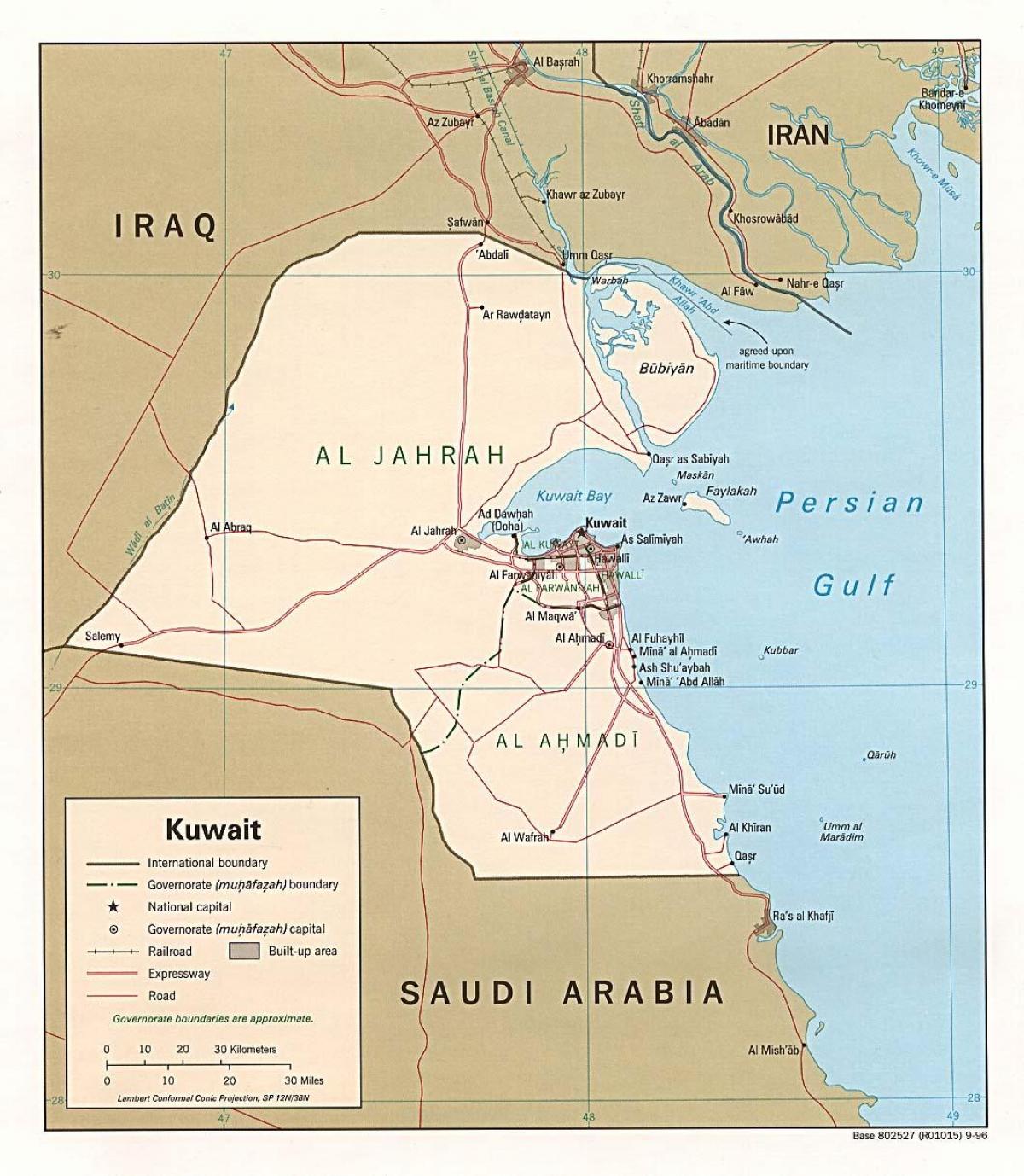 mapa de kuwait puertos