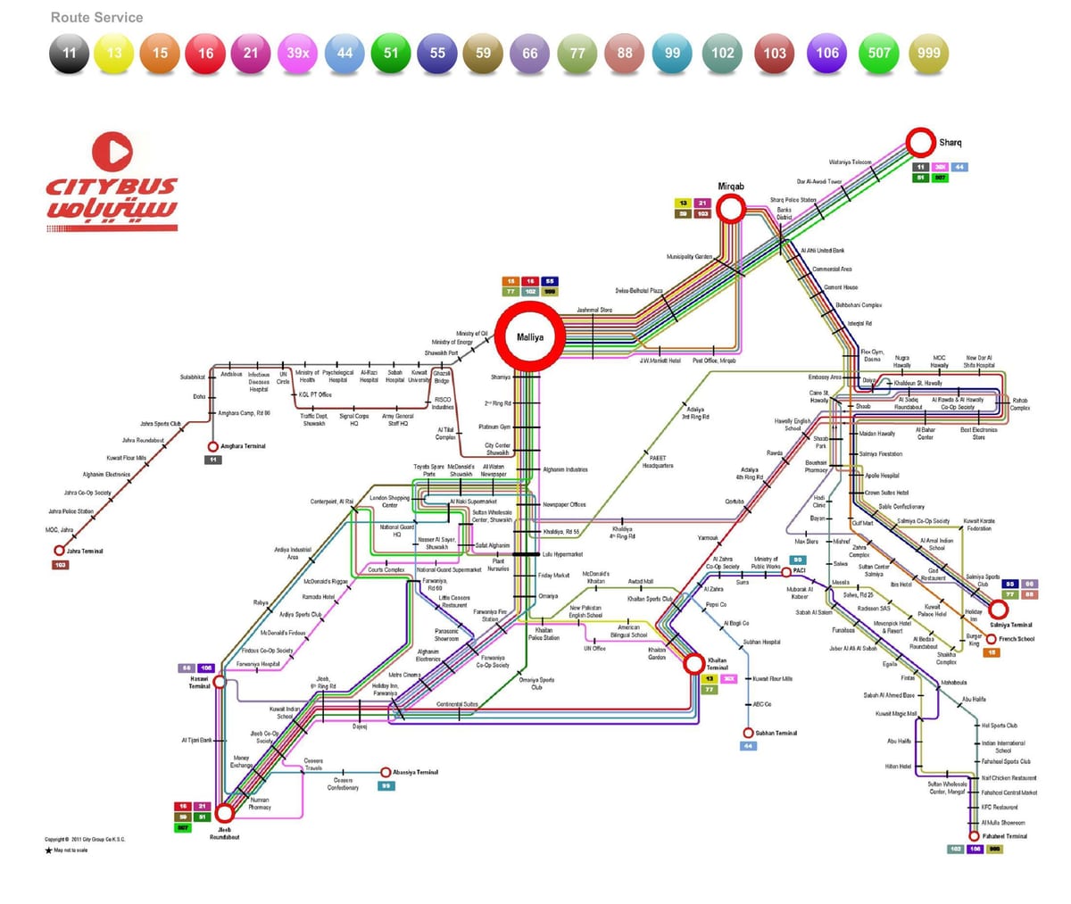 la ciudad de kuwait autobús 999 mapa de la ruta